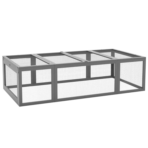 PawHut Large Wooden Rabbit Hutch Bunny Hutch Small Animal Habitat Enclosure Outdoor Run and Lockable Doors Gray