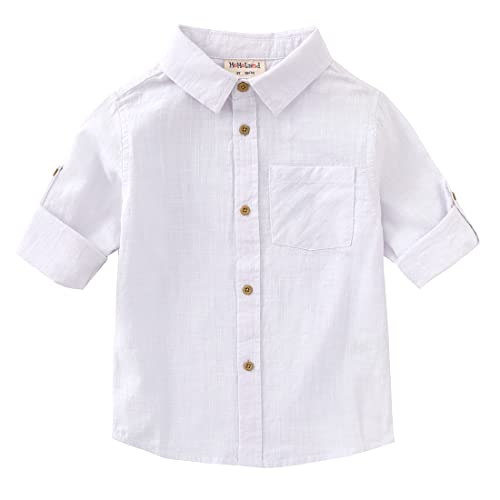 Image of MOMOLAND Little Big Boys Long Sleeve Woven Cotton Button Down Linen Design Shirt Solid Printed