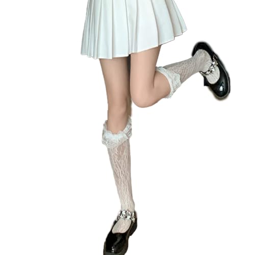Image of Heart Lace Knee High Socks Cute Fishnet Calf Socks Hollow Out Fishnet Knee High Socks Lolita Knee socks for Women