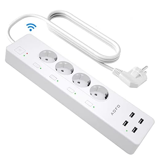 AOFO Regleta WiFi Inteligente, Enchufe Múltiple Inteligente 4000W 16A,, Alexa Google Home y IFTTT Control Remoto de Voz, 4 Tomas 4 USB, Controlado Individualmente, Temporizador, App Control Remoto