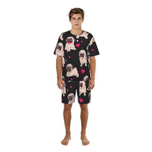 Pijama de hombre de carlino suave contra el sudor con pantalones cortos y bolsillos cómodos