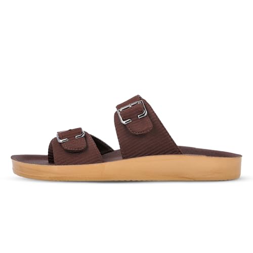 Image of Walkaroo Men's Double Buckle Slide Sandals|Open Toe Casual Flat Slippers,Adjustable Buckle Straps, Soft Cushioned Footbed, Fabric Upper,Lightweight Flexible Sole |Casual, Daily Wear, Home, Travel, Shopping&Comfortable Wear Sandals for Men's|WGR53044