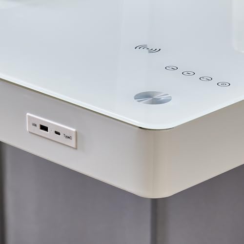 Image of Home Centre | Trooper Tempered Glass Top Smart Study Desk | Study Table for Home Office | Metal | White | 1 Year Warranty