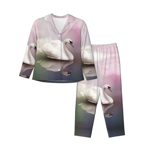 Ensemble de pyjama imprimé cygne blanc femmes manches longues