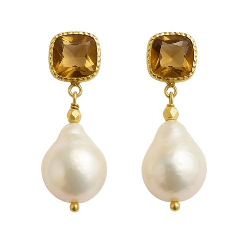 Boucles d'oreilles argent 925 anti-allergie avec citrine véritable et perle