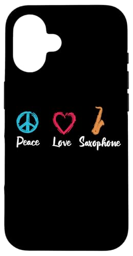 Peace Love Saxophone �W���Y�~���[�W�b�N �X�}�z�P�[�X iPhone 16 �p