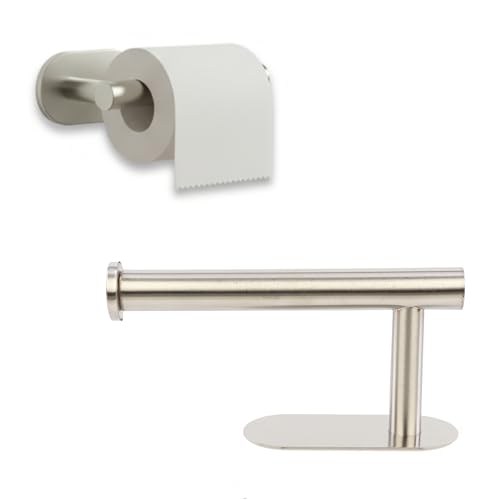 Portarrollos de papel higiénico, soporte para papel higiénico, soporte de pared, sin agujeros, acero inoxidable, cinta autoadhesiva, rollos de papel estándar, color plateado