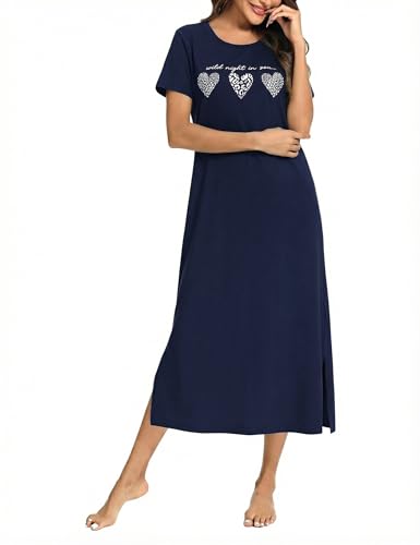 Jahetuul Schlafshirt Damen lang Nachthemden für Damen Kurzarm Oversize Shirt langes Freizeitkleid Nachthemd Nachtwäsche Strandkleid langes Hauskleid