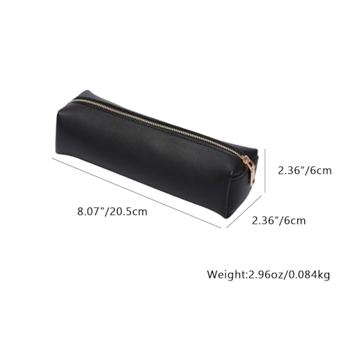 Image of Pencil Case Small Zipper Pen Pouch for School Office Art Supplies Stationery Organizer Bag for Pens Markers(Black /Faux Leather)