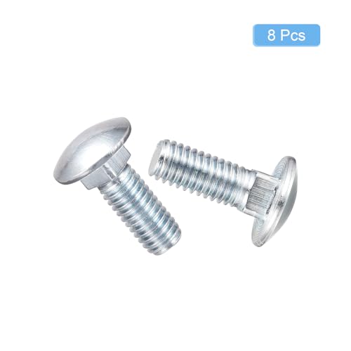Image of uxcell 3 /8-16x1 Carriage Bolt, 8pcs Round Head Square Neck Screws, Carbon Steel Zinc Plated, Fully Threaded, Silver