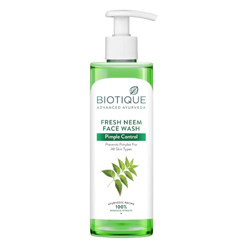 Biotique Neem Pimple Control Face Wash| Ayurvedic and Organically Pure| Prevents Pimples |100% Botanical Extracts| Suitable for All Skin Types | 250ml