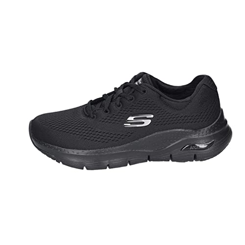 Skechers Women's Low-Top Trainers Sneaker, Black Mesh Trim, 7.5