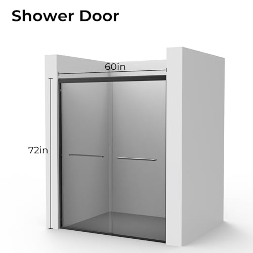 Image of Zevemomo 56 inch-60 inch W x 72 inch H Double Sliding Shower Door, Glass Shower Doors with 1 /4 inch (6mm) Clear Tempered Glass, Double Sliding Silent Soft-Close Shatterproof Door, Stainless Steel Handle, Black