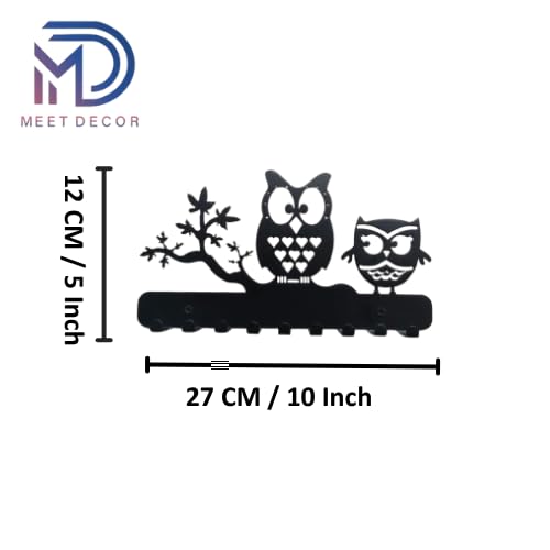 Image of Owl Metal Key Holder - 25cm x 13cm, 9 Hooks, Decorative Key Rack & Organizer, Sturdy Wall Mounted Hanger for Keys, Accessories, Home Decor for Entryway, Hallway, Kitchen, Gift