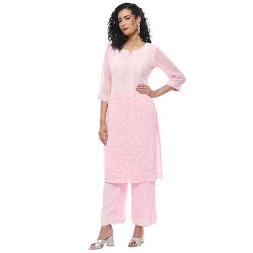 Image of Rangriti Pink Embroidered Straight Kurta for Women