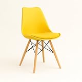 Orion91 Silla Atria Color Amarillo Asiento Acolchado Piel Sintética y Patas Haya 49x84x52,5cm Comedor Oficina Salón Teletrabajo Cocina - SpazioLuzio-Unidad