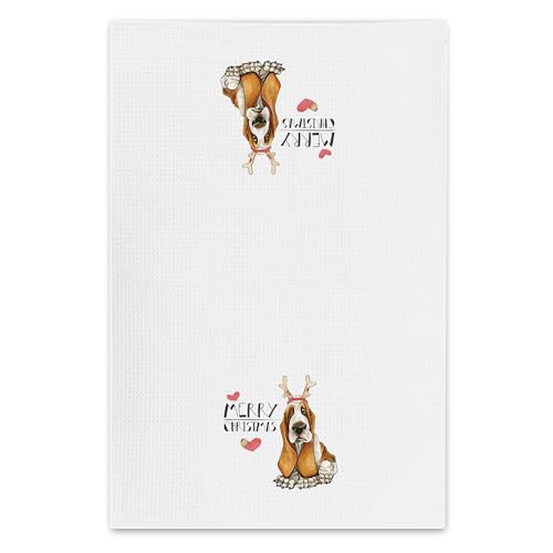 kunlisa Basset Hound Toalhas de cozinha de Feliz Natal, decoração Basset Hound, panos de prato de Na