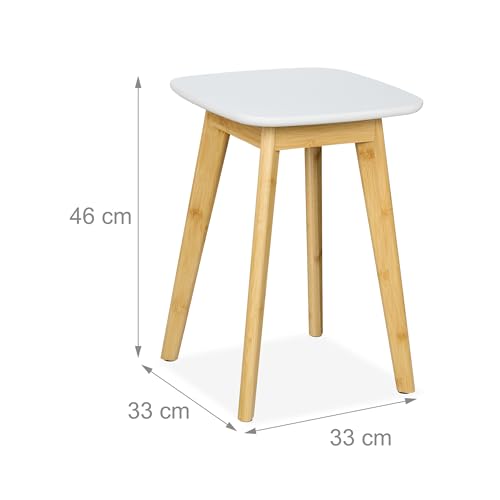 Relaxdays Esszimmerhocker aus Bambus, Sitzhocker Küche, Flur & Bad, HxBxT: 46x33x33 cm, Hocker für Pflanzen, Natur/weiß