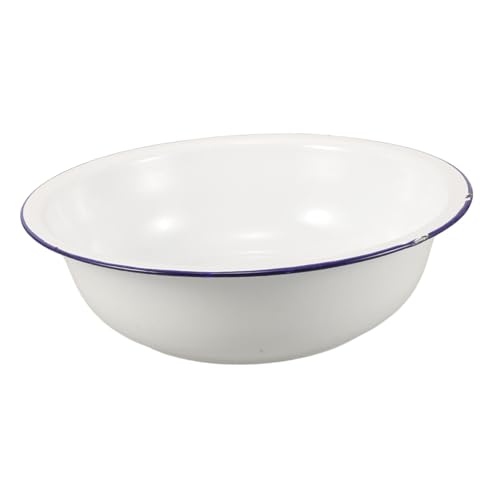 TOYZFRIENDY Lavabo Esmaltado Retro para Pies Cubo de Remojo Multifuncional Blanco con Borde Azul Baño para Pedicuras y Lavado Versátil Hogar y Spa