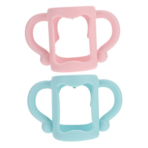 CIMAXIC 2 Piezas Mango De Silicona Universal Botella De Agua Biberón Mama Más Cálido Dúo Poseedor Tapas Botellas Leche Pequeño Fabricante Alimentador Manejar Gel De Sílice