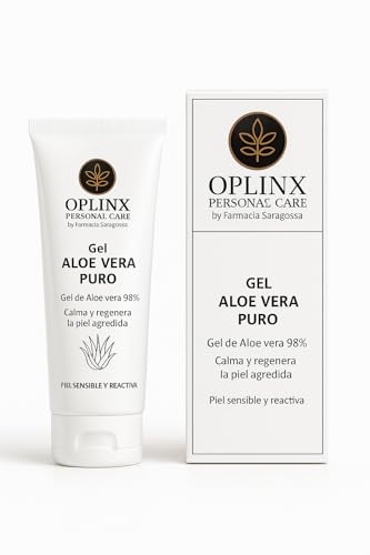 OPLINX PERSONAL CARE Gel Aloe Vera Puro, 150ml, para Piel Sensible y Reactiva, Calmante y Regenerador, Sin Parabenos, Unisex, Tubo con Gel de Aloe Vera 98%