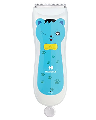Image of Havells BC1001 Rechargeable Baby Hair Clipper with hypoallergenic ceramic blade, Ultra-quiet, IPX5 Waterproof haircut kit for kids, infants, boys (Blue)