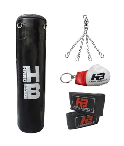 Image of Hard Bodies Professional Synthetic Leather Filled Punching Bag (Full Black, 3.5 Feet)