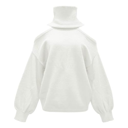 Turtleneck Sweater Women Oversized Cold Shoulder Tops Elegant Knit Pullover - image 4