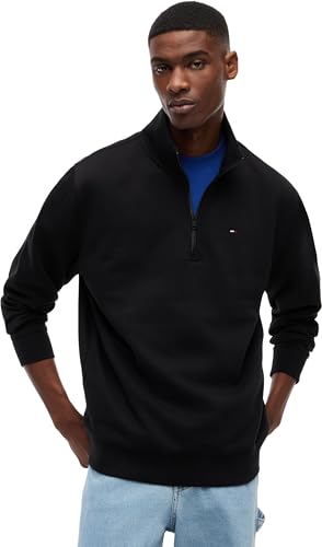 Tommy Jeans Herren Sweatshirt mit Reißverschluss Fleece mit Mock-Kragen, Schwarz (Black), XXL – Ansicht 1