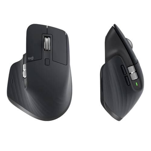 Logitech MX Master 3S Rato sem fios desempenho com deslocamento rápido, Ergo, 8 K DPI, funciona em vidro, cliques silenciosos, USB-C, Bluetooth, Windows, Linux, cromado, grafite