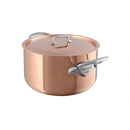 Mauviel M'Heritage 150 S 1.5mm Polished Copper & Stainless Steel Oval Stewpan With Lid, And Brass Handles, 5.6-qt, Made in France