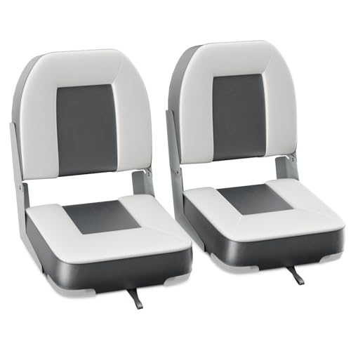2-Pack 20" High Back Boat Seat with Thickened Sponge Padding and Hinge, Waterproof Boat Captain Chairs, Easy to Store, Ideal for Fishing, Sightseeing, Boating Grey