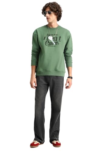 Image of SNITCH Men's Trendy Graphic Print Pullover with Drop Shoulder & Crew Neck Sweatshirt | Premium Cotton Blend Soft Fabric Regular Fit for Casual & Winter Wear