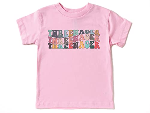 Threenager Shirt, Toddlers Third Birthday Shirt, Groovy 3rd Birthday Toddler Tee (as1, Age, 3_Years, Pink)