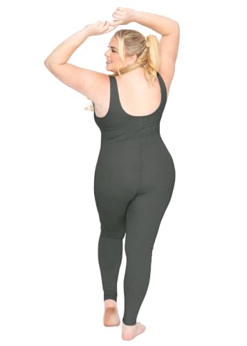 Image of STRETCH IS COMFORT Womens Plus Size Tank Unitard Athletic Rompers For Women | 95% cotton 5% spandex, round neckline, sleeveless straps, U-back, seamless front, one piece outfits for women, workout romper