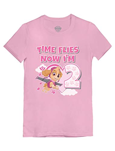 Tstars Time Flies 2nd Birthday Girl Shirt 2 Years Old Skye Paw Patrol Toddler Girls Fitted T-Shirt 4T Pink