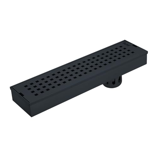 Image of Ruhe Palo 12 x 3 Inches Shower Drain Channel | 304 Stainless Steel Black PVD Coated Shower Water Drain Channel /Waste Water Floor Drain & Side Hole