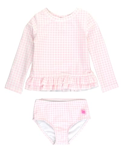 RuffleButts Pink Gingham Ruffle Hem Rash Guard 2-Piece - 10