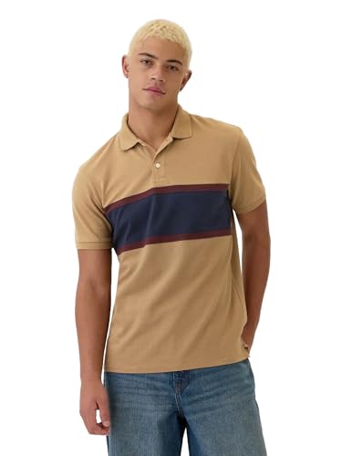 GAP Mens Striped Stretch Pique Polo Shirt Perfect Khaki S at