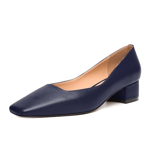 Top 10 Best Shoes for Wedding Planners Reviewed Today 8 JUSTDANNI Women's Wedding Matte Block Stylish Square Toe Slip On Low Heel Dress 1.5 Inch Navy Blue Pumps Shoes Size 11 - Zapatos de Mujer