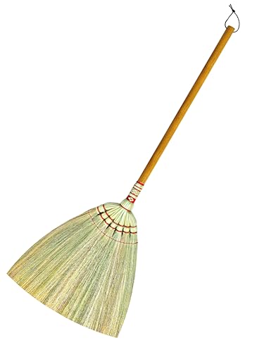 Asian Broom 46 inch - Straw Soft Broom - Long Handle Broomstick for Cleaning, Decoration, Wedding-Natural Whisk Broom for House, Garage, Office,Kitchen - Indoor grass broom
