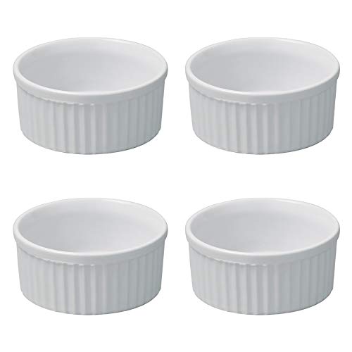 Petits Ramequins Moule verrines Blancs 9x4,5cm Lot de 4 Moules à soufflé pour Muffin pâtisseries Cupcake et crème brûlée Desserts en céramique...