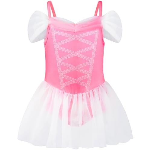 3-7Y Girls Princess Swimsuit, Toddlers Bathing Suit 1 Piece Swimwear Aurora UPF 50+ Swimming Suit with Skirt for Toddler