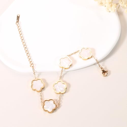 18K Gold Plated Clover Lucky Bracelet for Women White/Black3