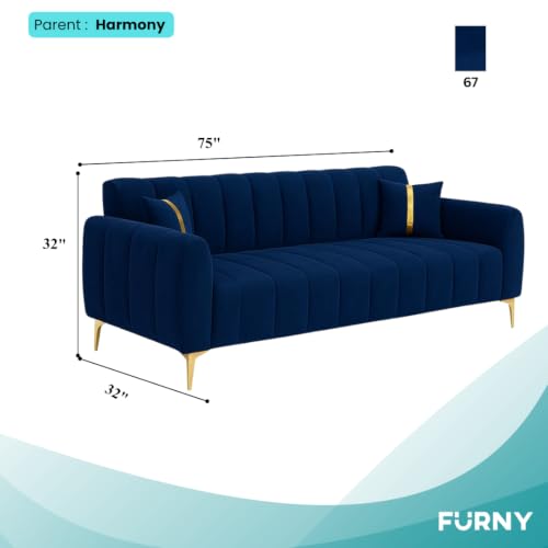 Image of Furny Harmon 3 Seater Fabric Sofa Set (Blue) | Soft Velvet Fabric | Modern Design | Comfortable Seating | Living Room Furniture
