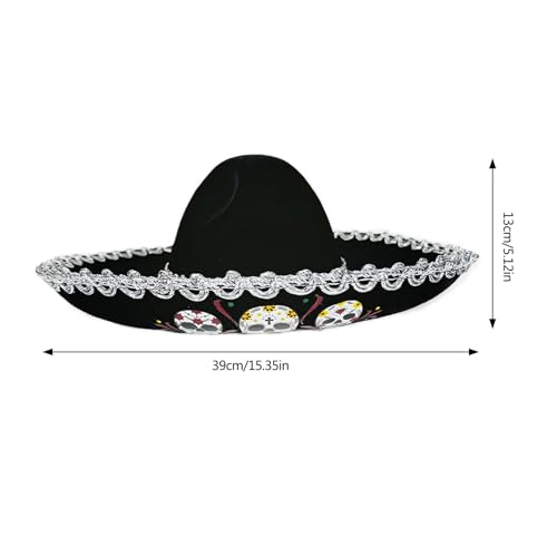 Kids Mexico Roll Brims DiaDe Muertos Hat for Sun Protections and Comfort Great for Beach Vacation and Theme Parties Black, Black, 13x39cm, Black, 13x39cm4
