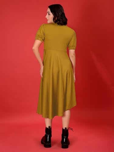 Image of PURVAJA Women's Fit & Flare Knee Length Short Sleeve Turtle Neck Solid Dress
