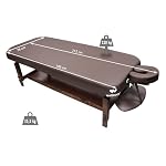 QUIRUMED WELLCORE Table de Massage Fixe en Bois avec Appui-Tête, 185-212 x 76 cm, Hauteur Réglable, Rembourrage 14 cm, avec Étagère Inférieure, Marron