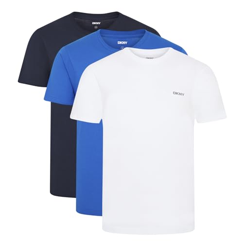 DKNY Hombres Camiseta de Cuello Redondo Azul Marino/Blanco/Azul Paquete de 3 Grande