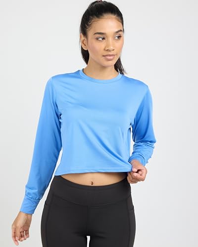 Real Essentials 5 Pack: Women's Dry Fit Crop Top - Long Sleeve Crew Neck Stretch Athletic Tee (Available in Plus Size)4